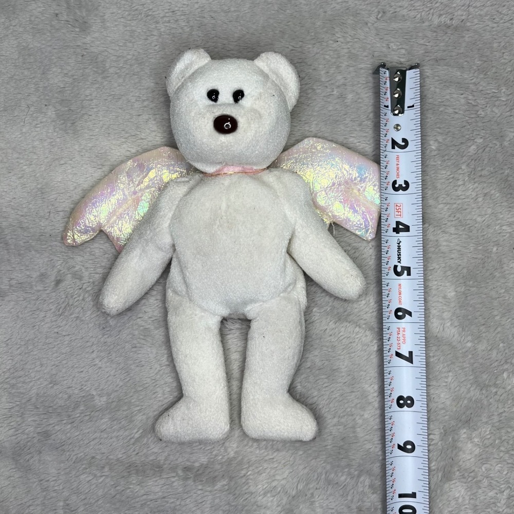 Ty Beanie Baby Halo Angel Bear Iridescent Wings White 9in